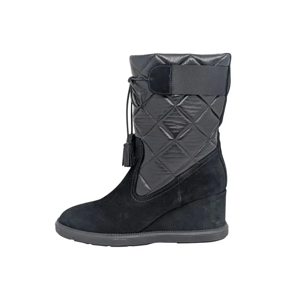 Aquatalia Caliana Black Weatherproof Suede‎ Wedge Boots Size 8.5